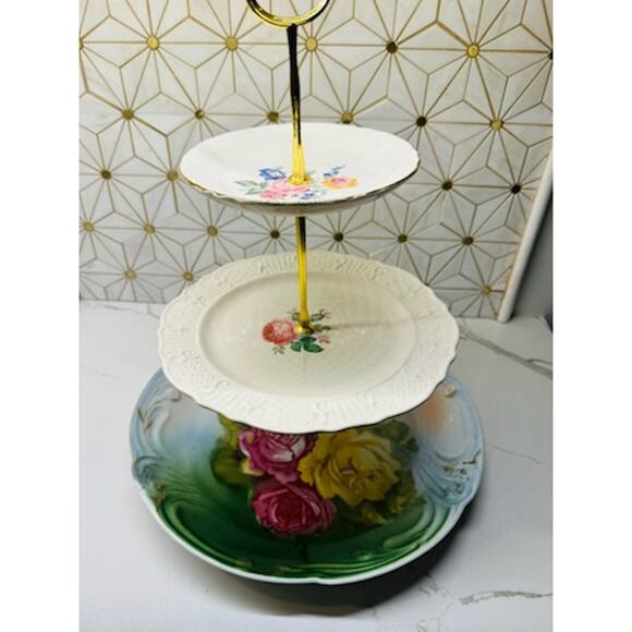 Three-Tier Dessert Stand | Vintage China | Wedding‎ Décor - Picture 1 of 8